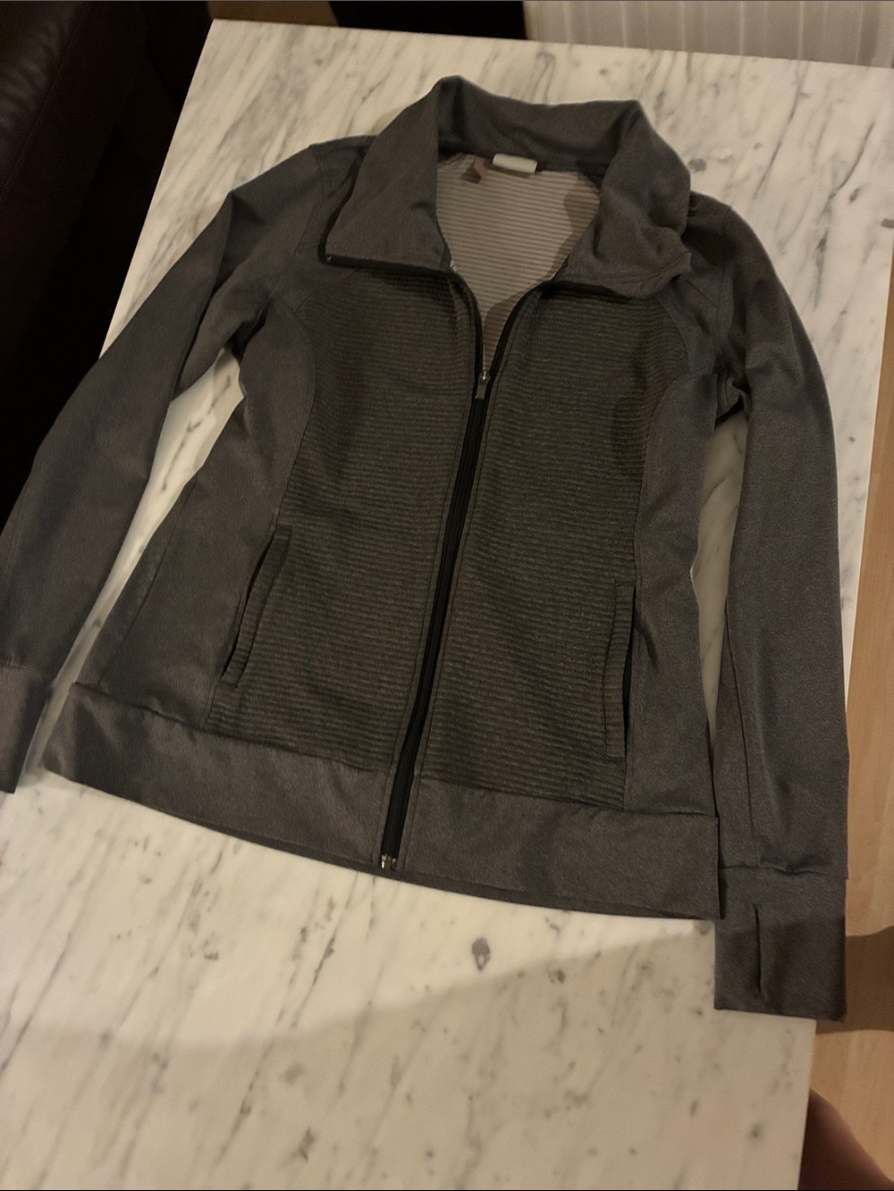 Athleta Gray Full-Zip Bomber Jacket